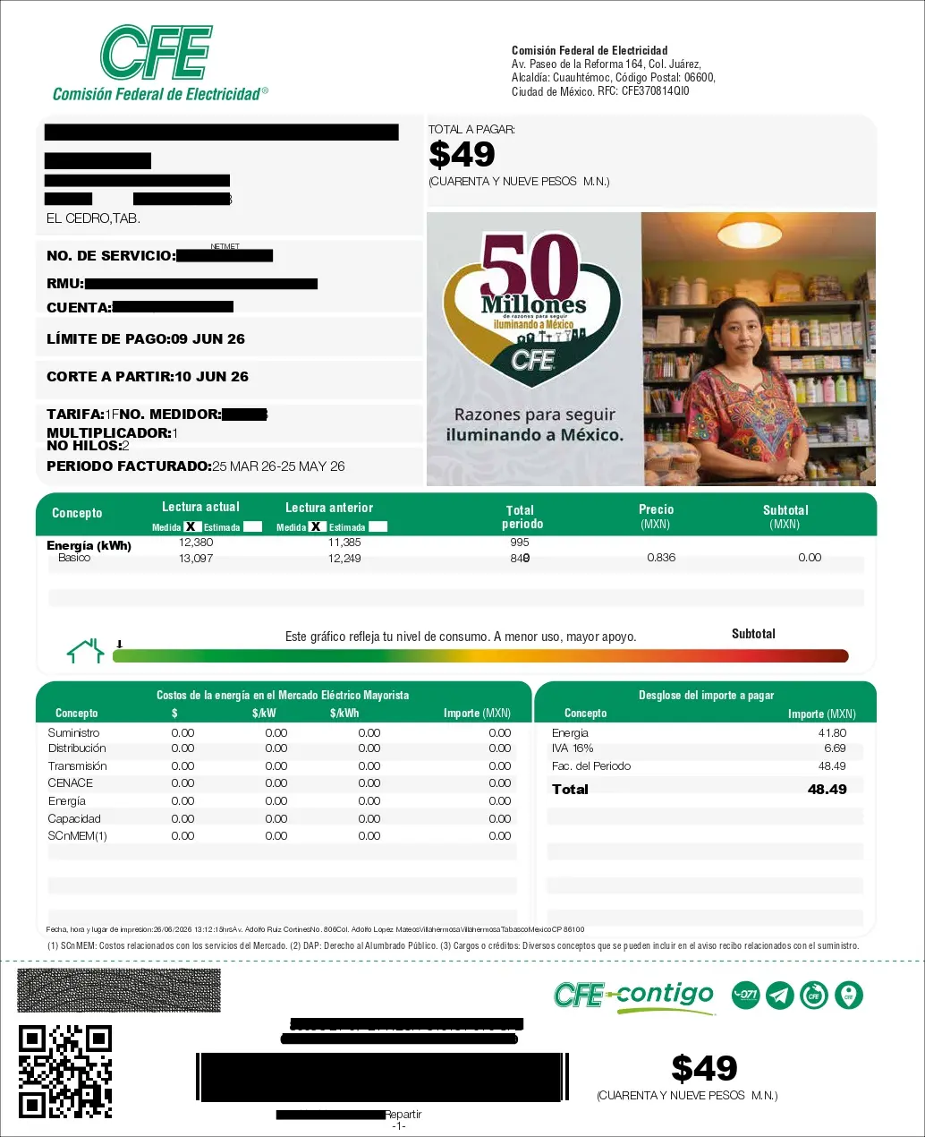 Recibo CFE después de Luxcom